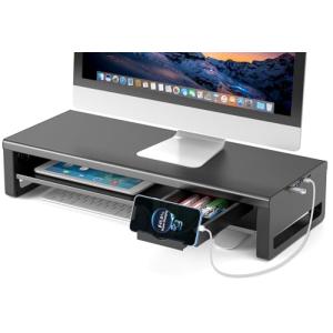EAYHM モニター台 USB2.0/3.0データ転送付き 机上台 USB/TYPE-C充電付き モニタースタンド 引き出しとスマホホルダー付き｜kirelab-net