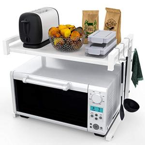 BESONTレンジ上ラック スチールラック 幅（39-54cm）伸縮式 荷重30kg レンジ台 キッチン収納棚 (ホワイト S)｜kirelab-net