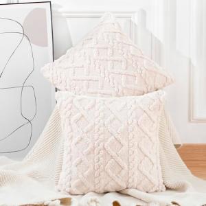 Madizz クッションカバー 2枚セット 40×40cm ベージュ 北欧 柔らかい 短いウール フリース 背当て 装飾 枕カバー 座布団カバー｜kirelab-net