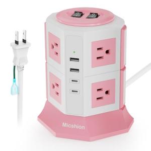 Micshion 延長コード 2個Type-C付 電源タップ タワー 個別スイッチ型 8個AC口 2個USB-Cポート 2個USB-Aポート 2｜kirelab-net
