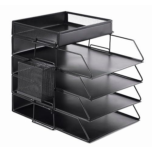 FIRSTCHOICE 書類トレー 5段 書類ケース 書類整理 A4 レターケース 組み立て式 ペン...