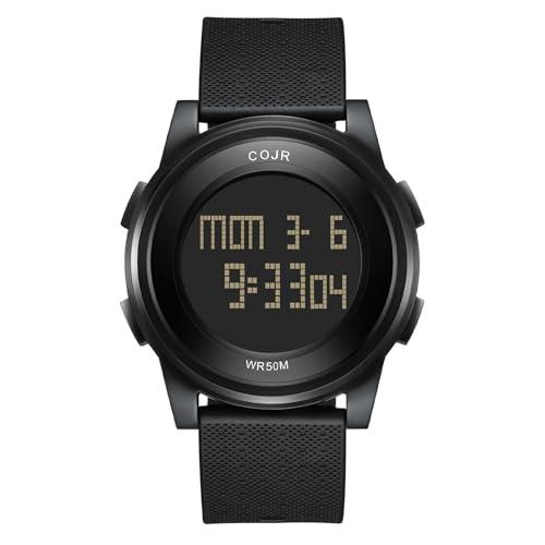 [COJR] 腕時計 デジタル ランニングウォッチ 超薄型腕時計 5ATM防水 多機能付き 腕時計 ...