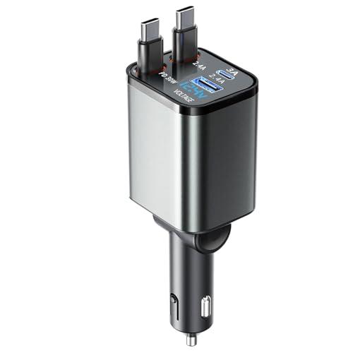 巻き取り・タイプc 2本CARXtruck シガーソケット 車 充電器 Type-C巻き取り式充電ケ...