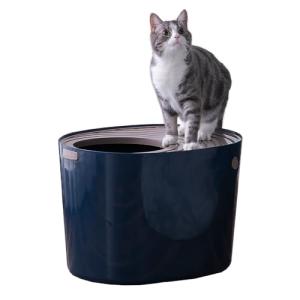 アイリスオーヤマ 猫 トイレ 上から猫トイレ 砂が飛び散りにくい レギュラー ネイビー｜kirelab-net
