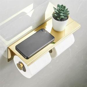 トイレットペーパーホルダー トイレットペーパーホルダー ダブル ステンレス 棚付き紙巻器 壁取り付けネジ付き バスルーム&キッチン用 (金色 ダ｜kirelab-net