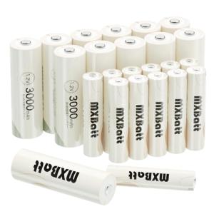 MXBatt 充電式ニッケル水素 充電式電池 （単3充電池3000mAh 12本+ 単4充電池1100mAh 12本） 単三単四充電池 セット｜kirelab-net