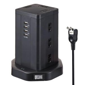 エルパ（ELPA） タワー型 電源タップ 12個口 USB×4 マグネット付 ブレーカー内蔵集中スイッチ付 WBS-TW1204USB(BK)｜kirelab-net