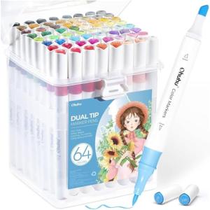 Ohuhu 水性マーカー アートマーカーペンイラストマーカー 筆先 水彩ペン 水性インク 鮮やか イラスト 手帳 絵手紙 色塗り 塗り絵 カード｜kirelab-net