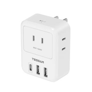 電源タップ USB-C付き TESSAN コンセント タップ 3個AC口 2個USB-Aポート 1個Type-Cポート たこあしコンセント タコ｜kirelab-net
