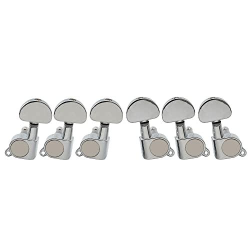 Musiclily 3対3ギター用ペグ 、クロム/ハーフムーンボタン