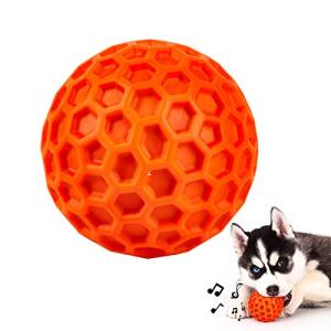 AUSCAT 犬おもちゃ 音が出るボール 噛むおもちゃ 中大型犬 知育玩具 頑丈 天然ゴム 犬用玩具 歯清潔 口臭予防 ストレス解消「橙ボール｜kirelab-net