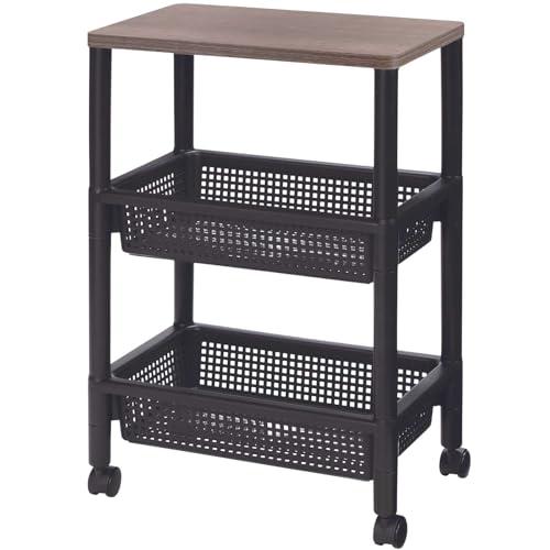 不動技研(Fudogiken) ウッドスタイルワゴン ブラック キャスター付き 3段 幅45.5×奥...