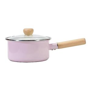 ベストコ 片手鍋 ソースパン ホーロー 18cm ピンク ガラス蓋付 IH オール熱源対応 NQ-0112 カリーノ｜ルミナスエイト ヤフー店