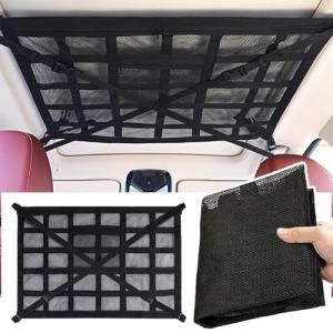 Temiry 耐荷重の改善 天井収納ネット 70*50cm 荷物落下防止 ルーフネット車 2層タイプ ファスナー付き 車用収納ネット 収納便利｜kirelab-net