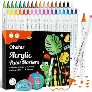 Ohuhu アクリルマーカードット・細字 36色セットアクリル絵の具 アクリルペン 中綿式 不透明水性ペン ペイントマーカー 木材 石 布 金属｜kirelab-net