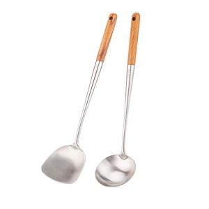 FJNATINH お玉 17インチの中華鍋用お玉 304ステンレス製中華鍋用ヘラ (ウォールナット- 2pcs)｜kirelab-net