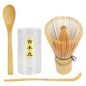 BTtime 茶せん 百本立 茶道具 3点セット 茶筌 竹製 茶杓 抹茶 粉末 泡立て器 茶道ツール 茶道用（茶筅+茶杓+茶さじ）｜kirelab-net