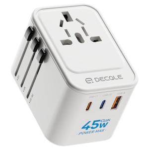 GaN 45W 急速充電 decqle 海外 変換プラグ コンセントマルチ変換プラグ 2 USB-C(GaN45W 急速充電）＆ 1 USB-A
