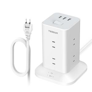タワー型 延長コード 1m 短い 電源タップ usb コンセントタップ たこあしコンセント テーブルタップ TESSAN 8個AC口 1個タイプ｜kirelab-net