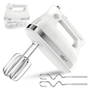 SEASAND 電動 ハンドミキサー 泡立て器 ５段階スピード/ターボブースト機能 ホイッパー 工具収納ケース付き (ホワイト)｜kirelab-net