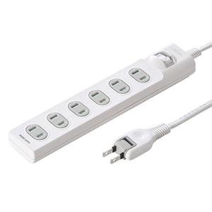 サンワサプライ 電源タップ 火災予防ホコリ防止シャッター 一括集中スイッチ スイングプラグ 2P・6個口(2m) ホワイト TAP-TSH62S｜kirelab-net