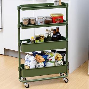 山善(YAMAZEN) ワゴン キャスター付き 隙間収納 スリム 高さ調節 全体耐荷重40kg 幅16×奥行49.5×高さ80cm キッチンワゴ｜kirelab-net