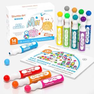 Shuttle Art ドットマーカー ウォッシャブルカラーペン 水性 14色セット 洗える 塗り絵付き 絵かき 画用紙 40ml 子供用 落書｜ルミナスエイト ヤフー店