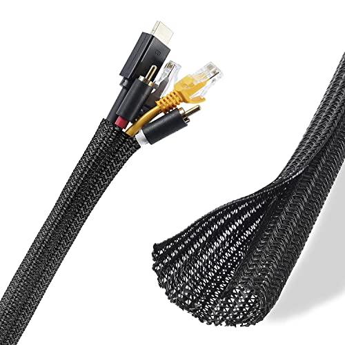 Menetop ケーブル収納スリーブ 長さ約5M 直径13mm 黒編組ケーブルカバー、DIY切断 P...