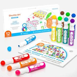 Shuttle Art ドットマーカーペン 12 色セット 40ml 水性 水 洗える 子供用 ウォッシャブルカラーペン 塗り絵付き 絵かき 画｜kirelab-net