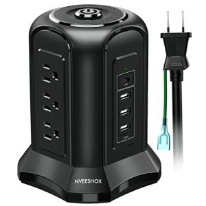 電源タップタワー型 Type-C付 PD機能付き usbコンセント 延長コード 2m 雷ガード 9個AC口 4個USBポート たこあしコンセント｜kirelab-net