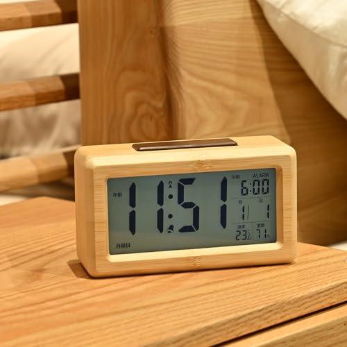 電波時計 置時計 電池式 竹製 デジタル 置き時計 スヌーズ 温度・湿度・カレンダー表示 バックライ...