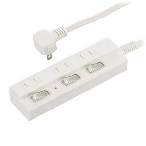 オーム電機 電源タップ コンセントタップ 節電タップ 雷ガード 3個口 1m ランプ付き個別スイッチ付き L型プラグ 感電防止シャッター付きコン｜kirelab-net