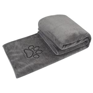 Sunland ペット用 タオル 超吸水 厚手 超ソフト マイクロ ファイバー 犬 猫 体拭き 77cmx127cm ダークグレー｜kirelab-net