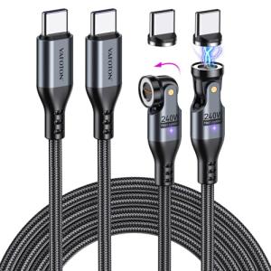 VAFOTON 240W対応 9pin マグネット 充電ケーブル1M+1.8M540度回転 5A超急速充電 データ転送可 アダプタ付き USB-｜kirelab-net