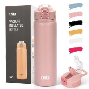 TYESO 水筒 ワンタッチ ストロー付き 軽量 広口 マグボトル 600ml/750ml 真空断熱 スポーツボトル 保温保冷 子供 大人兼用｜kirelab-net