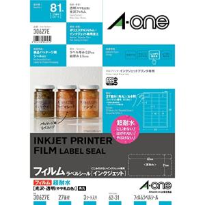 エーワン ラベルシール インクジェット 超耐水 光沢フィルム 透明 27面 3シート 30627E｜kirelab-net