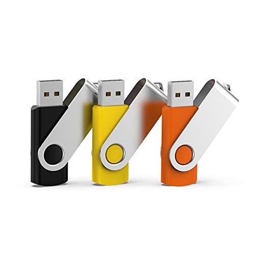USBメモリ 32GB 3個セット フラッシュドライブ USB2.0 回転式 フラッシュメモリ(黒、...