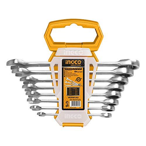 INGCO ラチェットレンチセット 8本組 72ギア 8-19mm スパナ 組み立て 自動車修理 C...