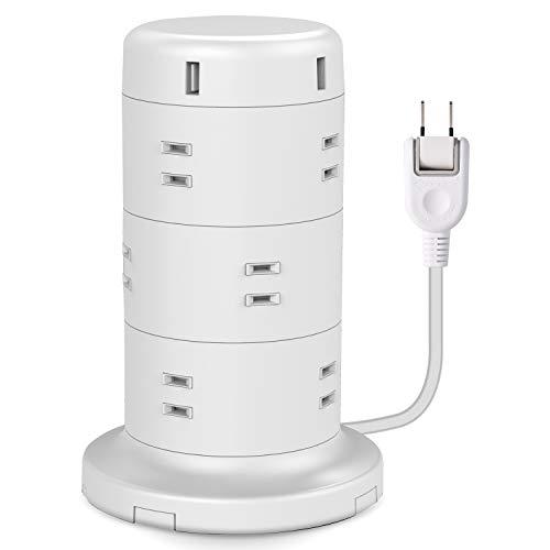 エレコム 電源タップ タワー型 延長コード [ 12個口 &amp; USB×5ポート ] 固定パーツ付 雷...