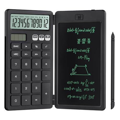NEWYES 電卓付き電子メモパッド ソーラー充電可 折りたたみ式 ワンタッチ消去 多機能 計算機 ...