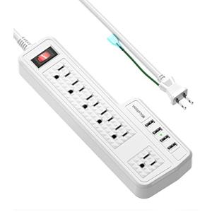 Micshion USB電源タップ コンセント 個別スイッチ 6AC充電口（110-240V）＋4USBポート（3.4A/5V）壁取付用固定フッ｜kirelab-net