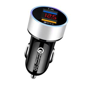 YUGYUG シガーソケット usb シガーソケット 電圧計 LEDデジタルディスプレー搭載 車 usb 車載充電器 シガーソケット 2連 QC｜kirelab-net