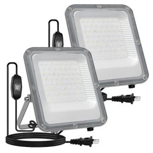 MAGOKORO LED投光器 50W 2セット 6500LM 極薄型 投光器屋外 IP66防水認証100v 3Mスイッチ付電源コード付 灯光器｜kirelab-net