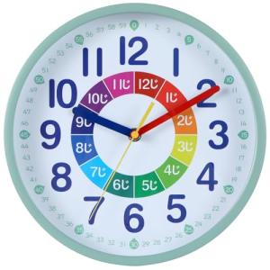 Nbdeal 知育時計 掛け時計 直径25cm 連続秒針 静音 非電波 緑枠の白い面 SY-849｜kirelab-net