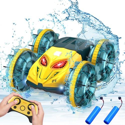ラジコンカー 子供向け 水陸両用スタントカー オフロード リモコンカー 360度回転 防水 四輪駆動...