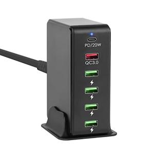 USB 充電器 合計65W PD 急速充電器 6ポートPD20W&QC3.0/6台同時充電/1.2Mケーブル＆スタンド付USB-C*1&USB-｜kirelab-net