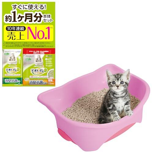 デオトイレ本体セット [約1か月分 猫砂・シート付] 猫用トイレ本体 子猫~5kgの成猫用 ツートン...