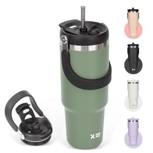 SKIASE タンブラー ストロー付き 900ml 水筒 大容量 ウォーターボトル 真空断熱 保温 保冷 ステンレスボトル 広口 直飲み 蓋付き｜kirelab-net