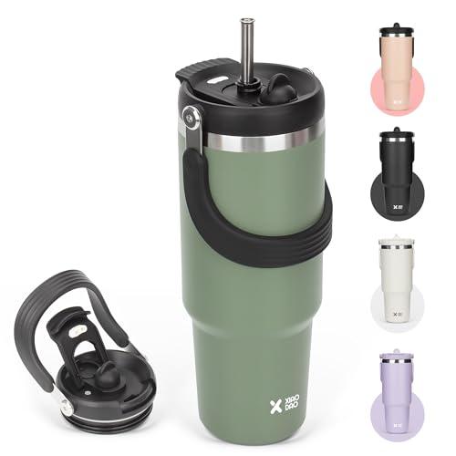 SKIASE タンブラー ストロー付き 900ml 水筒 大容量 ウォーターボトル 真空断熱 保温 ...