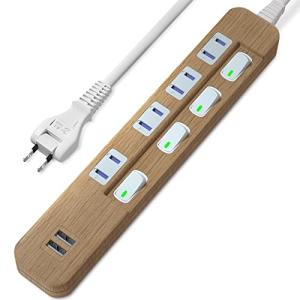 SAYBOUR USB 3.4A 付きタップ 電源タップ 雷ガード 省エネ 個別スイッチ 4+2(AC差し込み口 +USBポート) (5m 木目｜kirelab-net